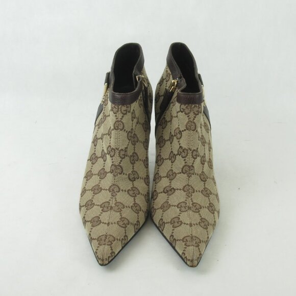 Gucci Beige/Ebonoy GG Fabric Side Zip Ankle Boots size 8 *Treasures of New York - Picture 1 of 15